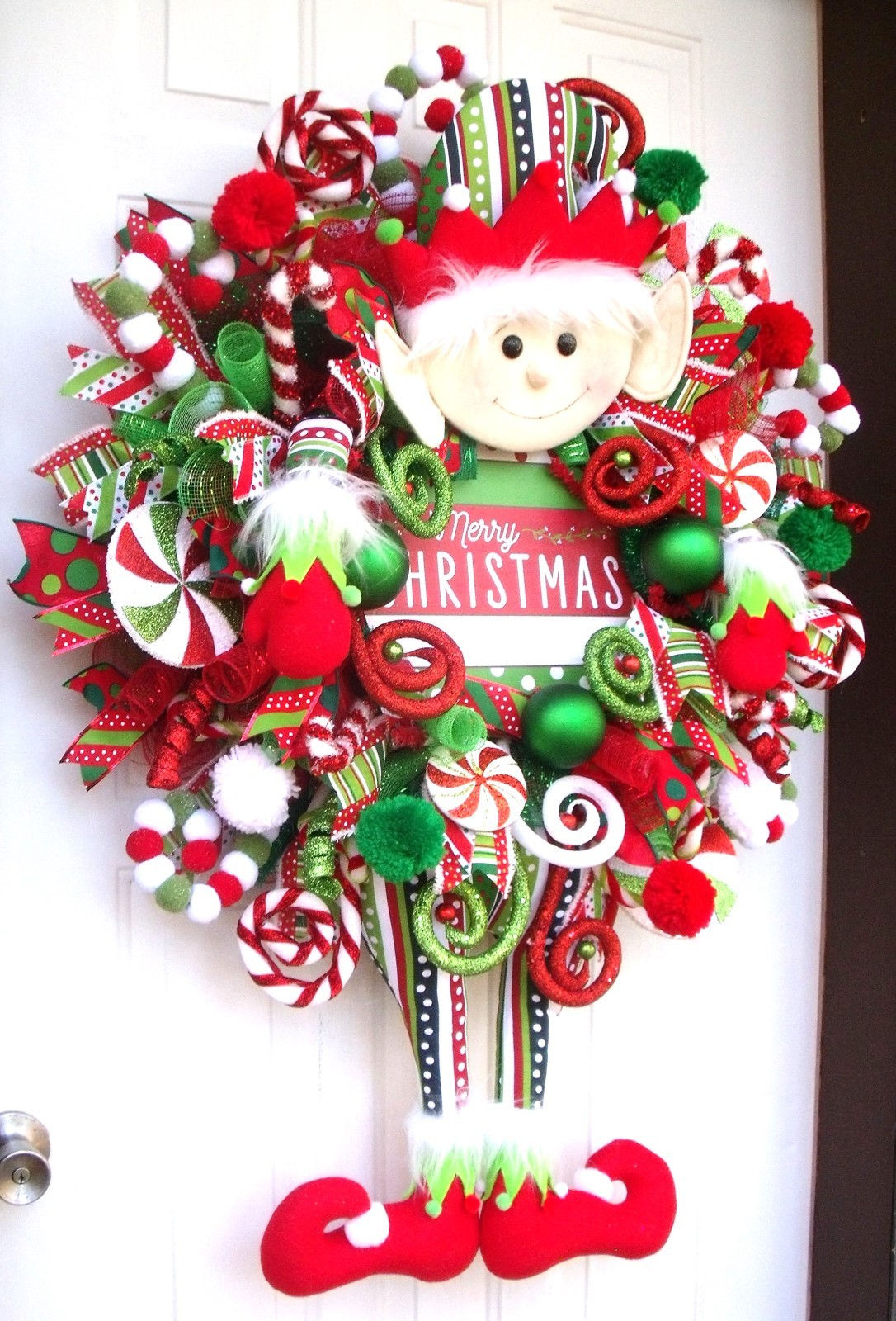 Handmade Elf Christmas Wreath, Whimsical Holiday Door Decor, XLarge Elf Wreath