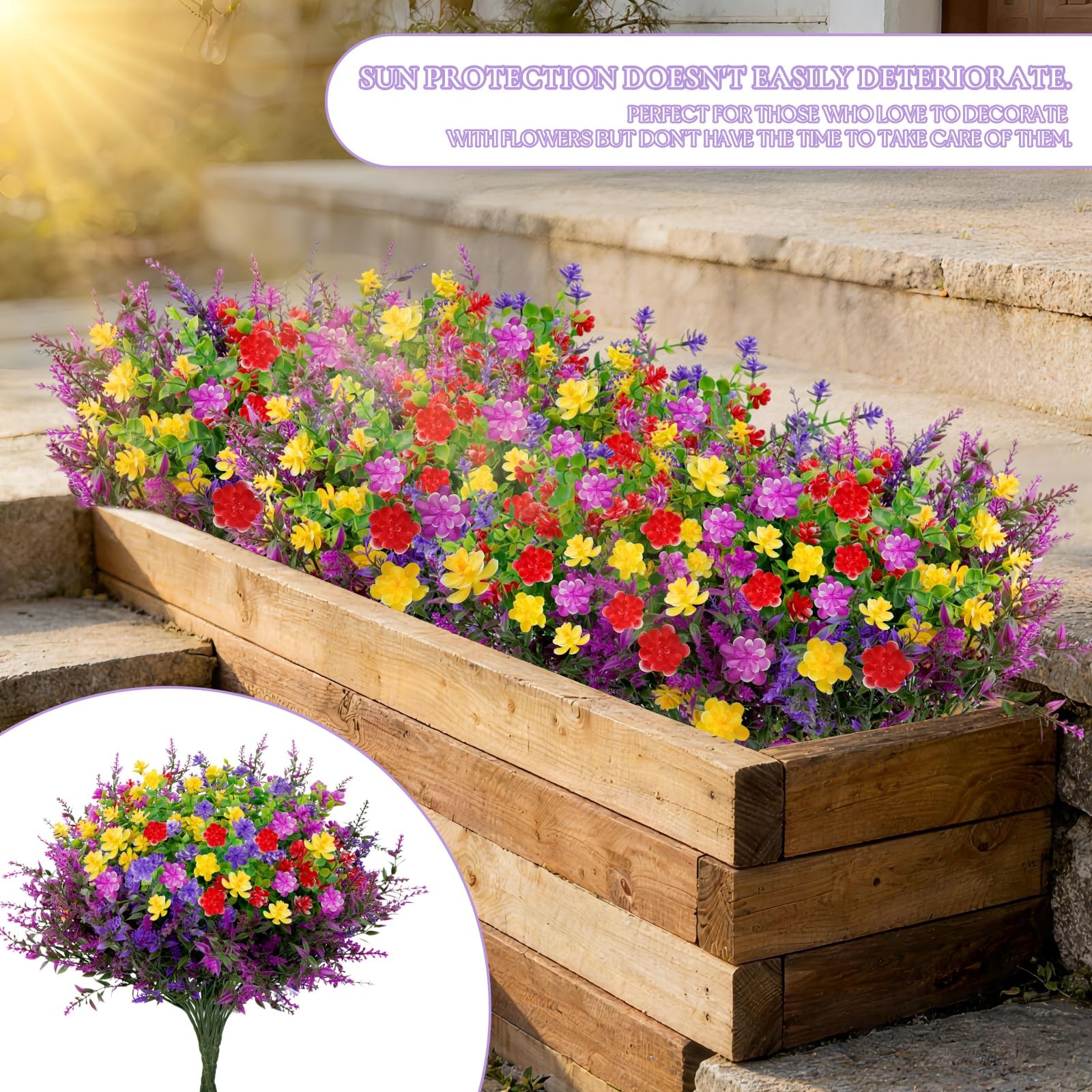 Best 24 Bundles UV Resistant Artificial Outdoor Flowers, Fake Flowers Bulk for