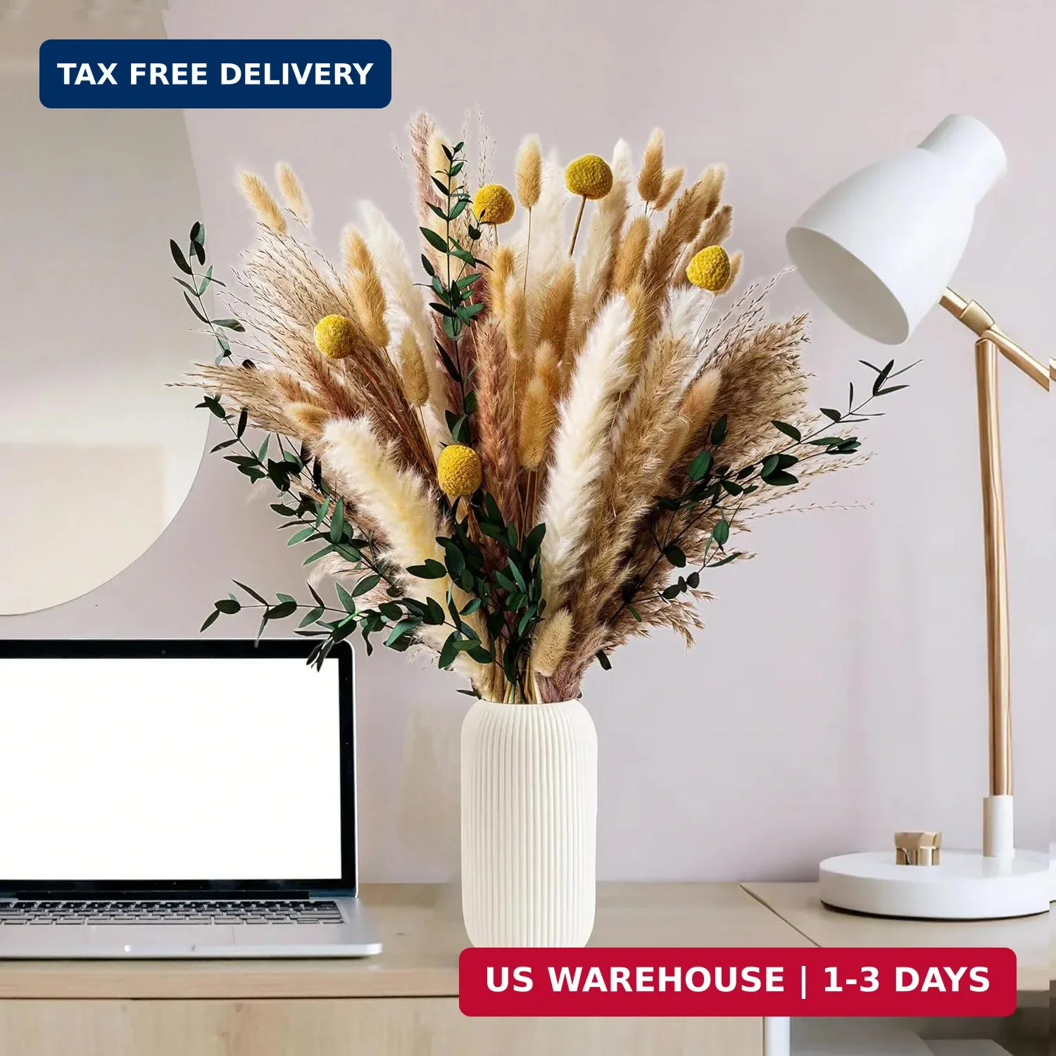 Boho Dried Flowers Bouquet – Olive Green Wall Decor, Pampas Grass Bouquet, Rusti