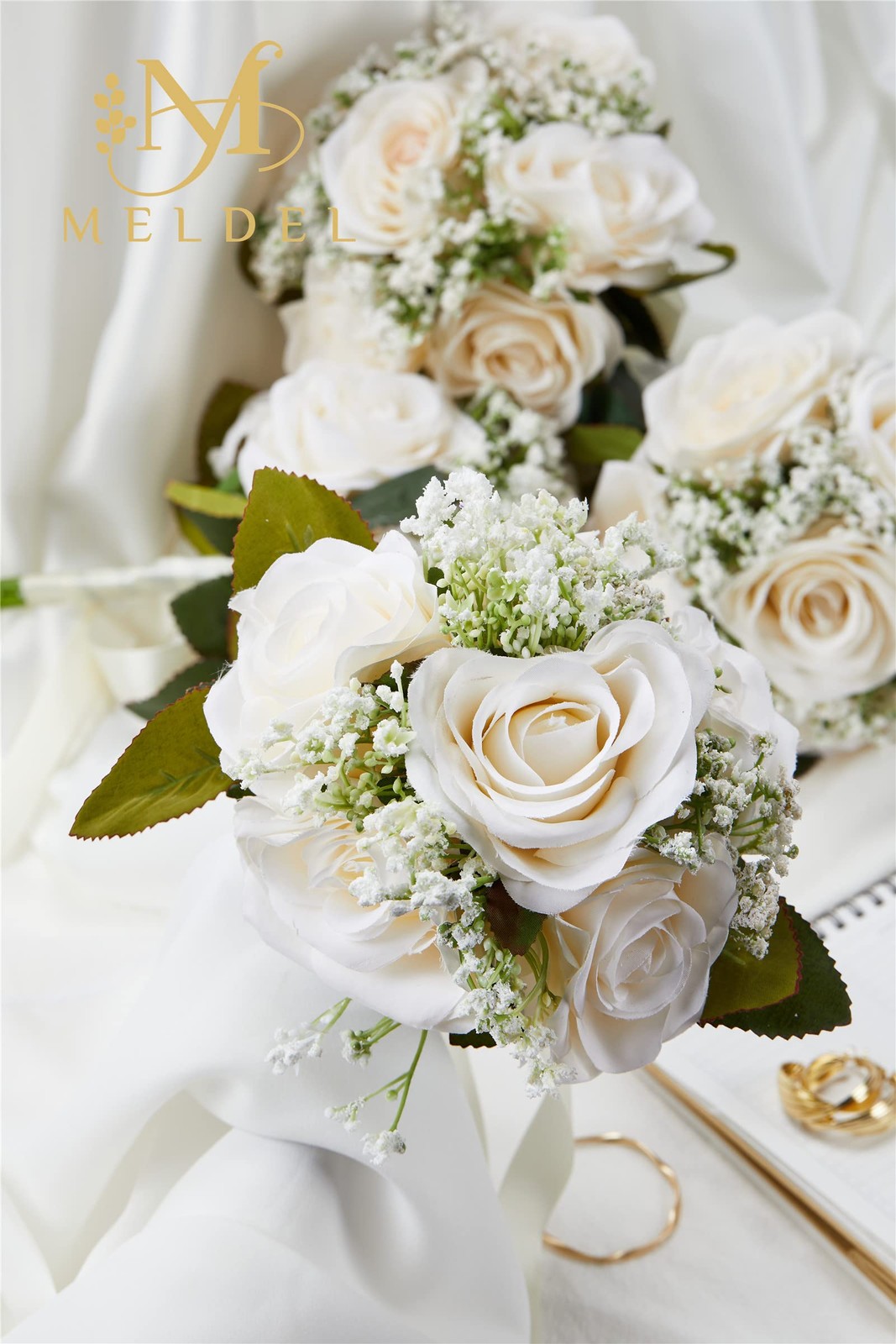 6.5 Inch Bridesmaid Bouquet Set of 6, Ivory Wedding Bouquets for Bridesmaids,…