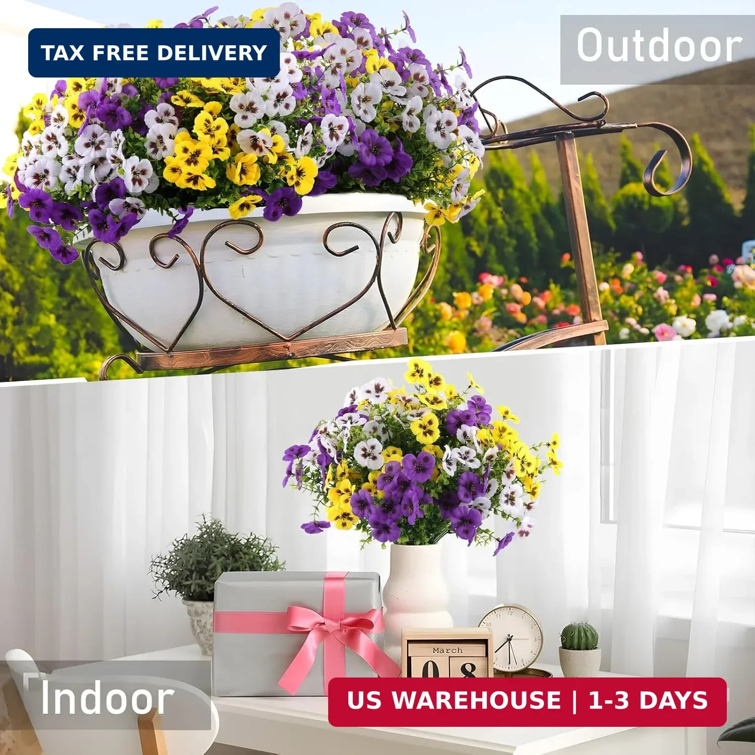 Rowfad 18 Pcs Artificial Fake Pansy Flowers for Outdoor, Faux Silk Pansies Sprin