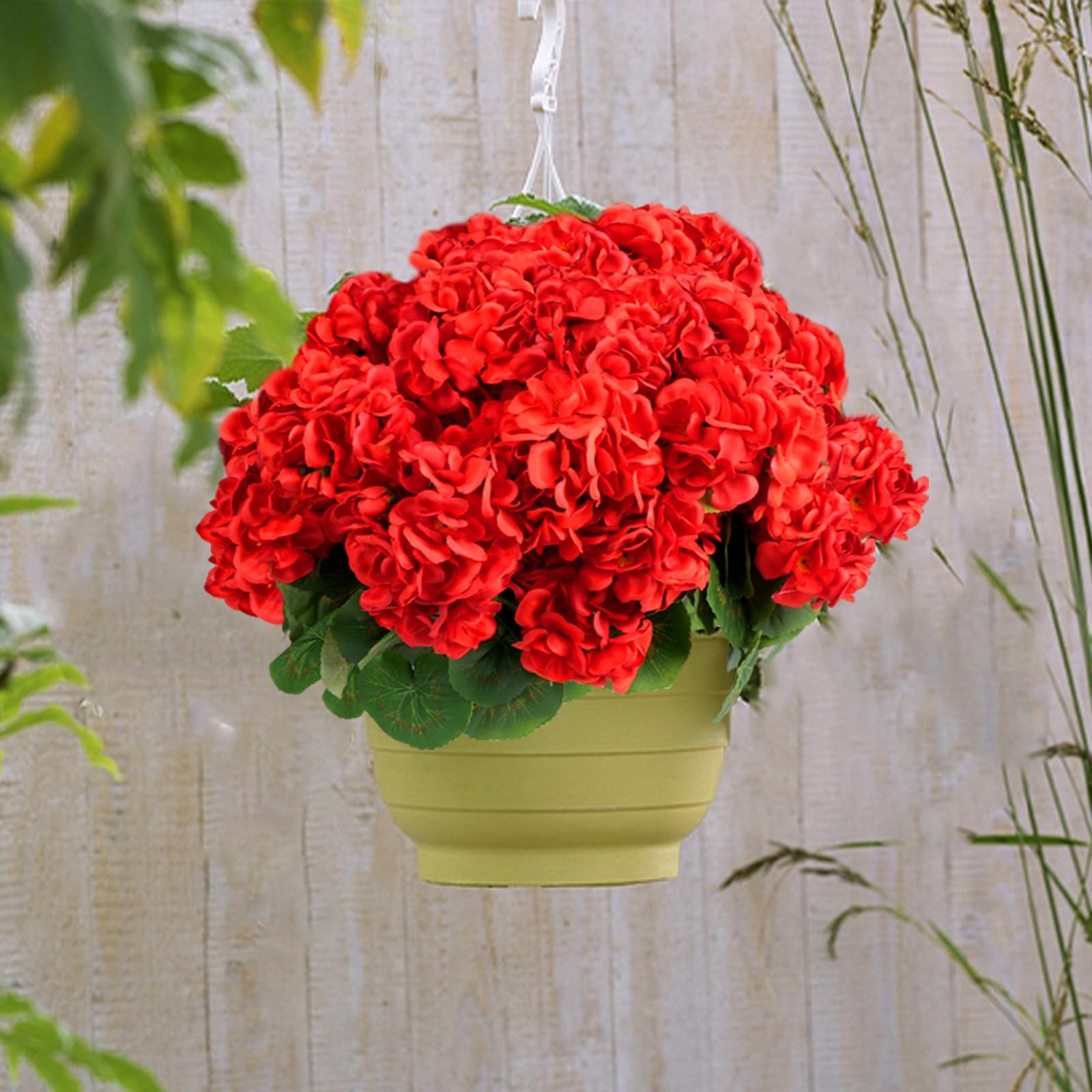 6 Bundles Artificial Flowers for Outdoors, Faux Geraniums Realistic Red Chris…