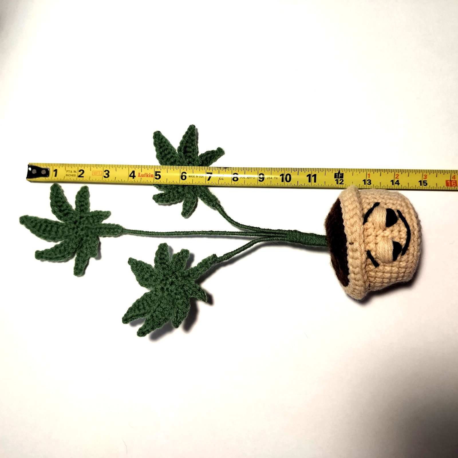 HANDMADE CROCHET Cannabis Potted Plant Free Standing With Face Marijuana Plant