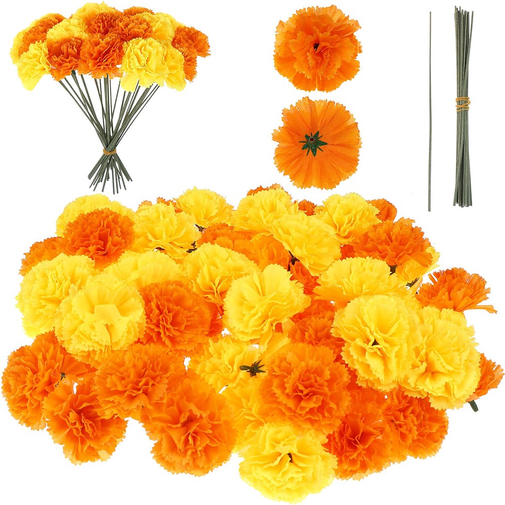 50Pcs Marigold Artificial Flower for Diwali Home Decor DIY Wreath Garland Craft