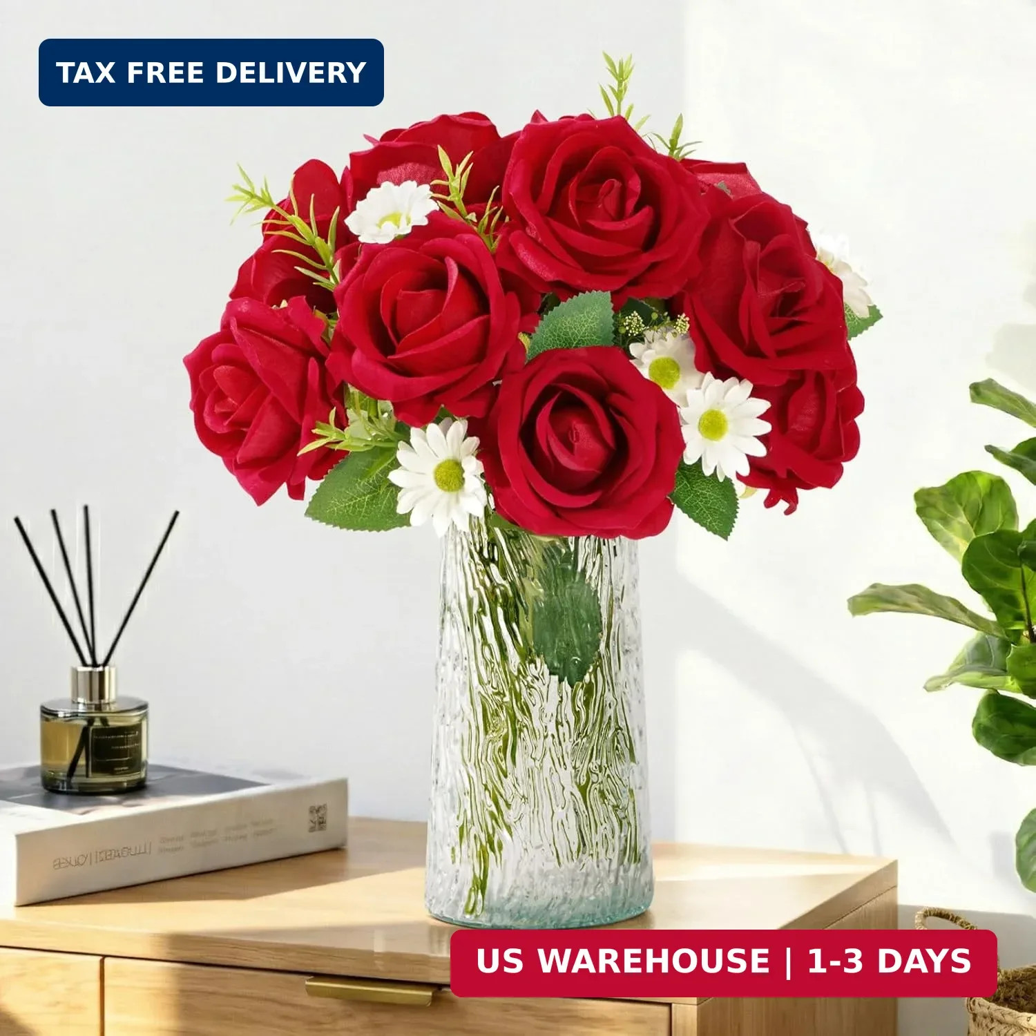 Lifewit Classic Red Artificial Roses Flowers, Faux Long Stem Silk Roses Bulky fo