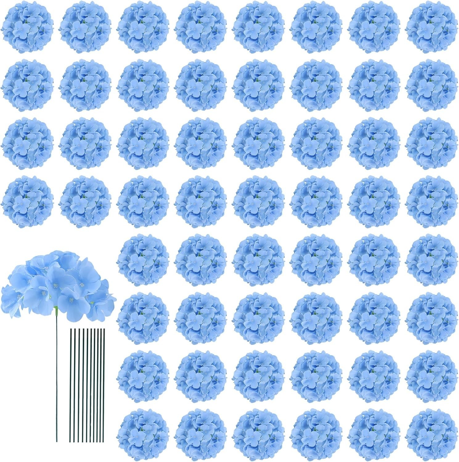65pcs Blue Hydrangea Silk Flowers for Wedding Decor