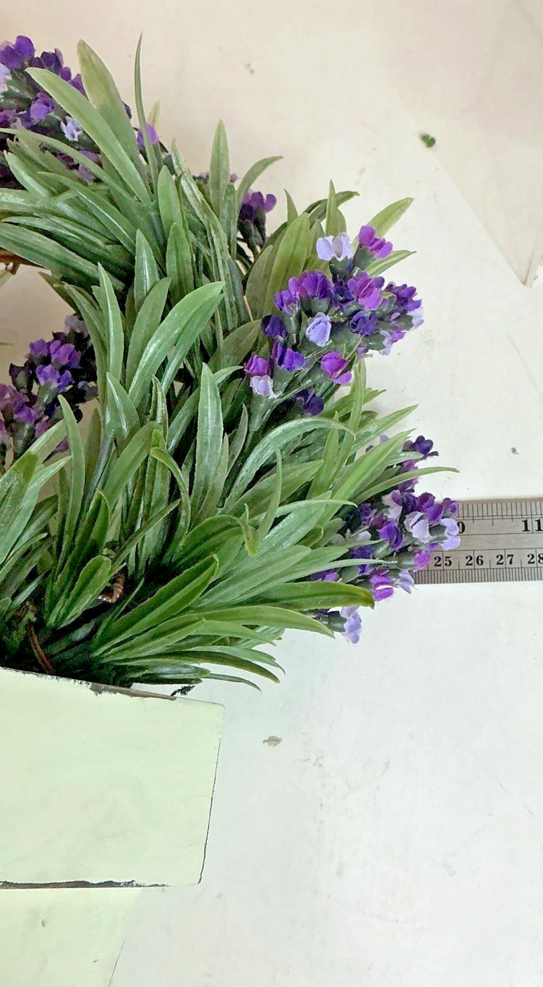 Artificial Lavender Topiary Plant 11×10 In White Wooden Pot Farmhouse Decor