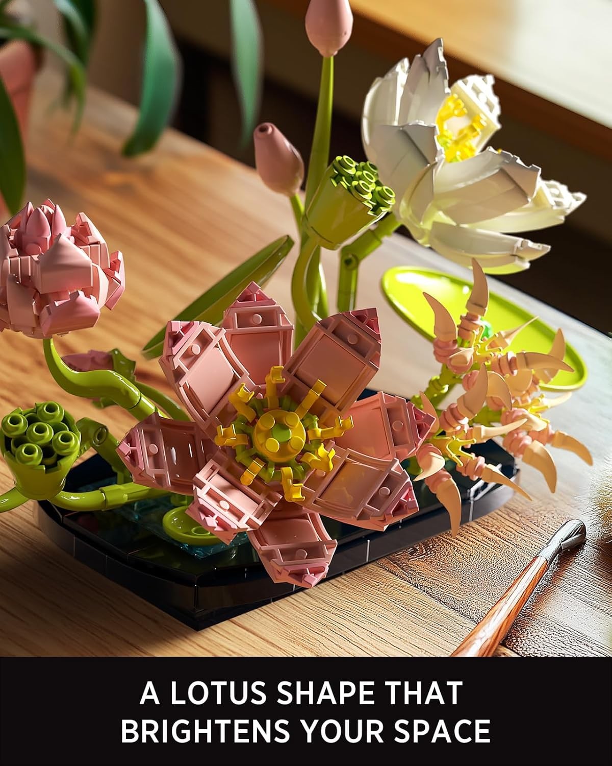Lotus Flower Building Set for Adults, Botanical Decoration for Table or Office,