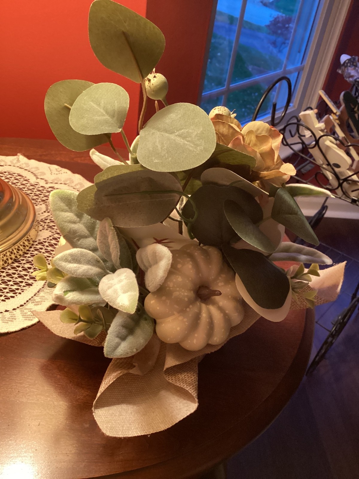 Fall floral decor indoor decoration floral arrangement new green cream &white