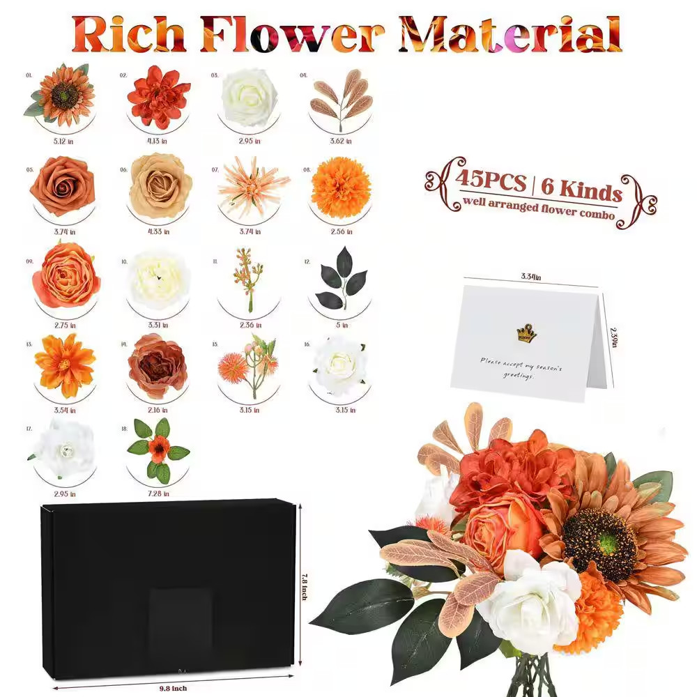 7.8 In. Orange Artificial Peonies, Roses, Dahlias, Daisies Flowers Combo Box