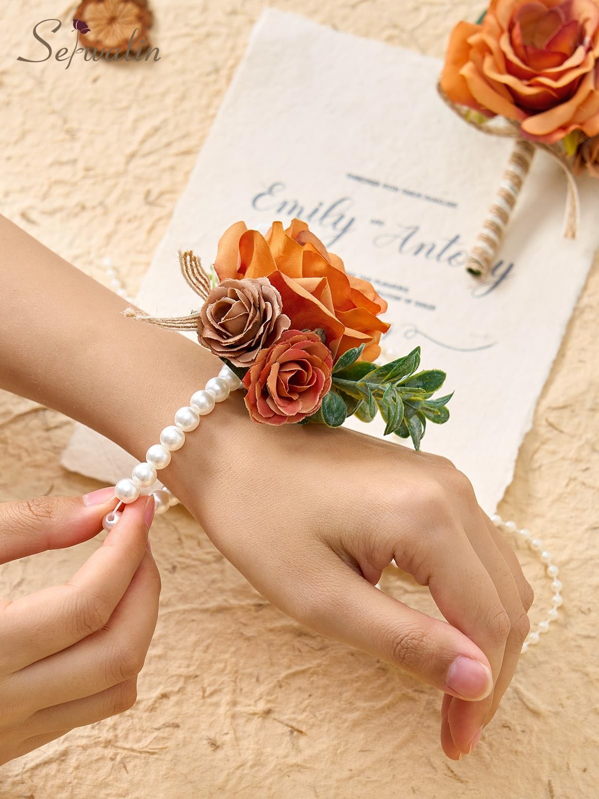 Orange Wrist Corsage And Boutonniere Set Homecoming Wedding Flowers Suit