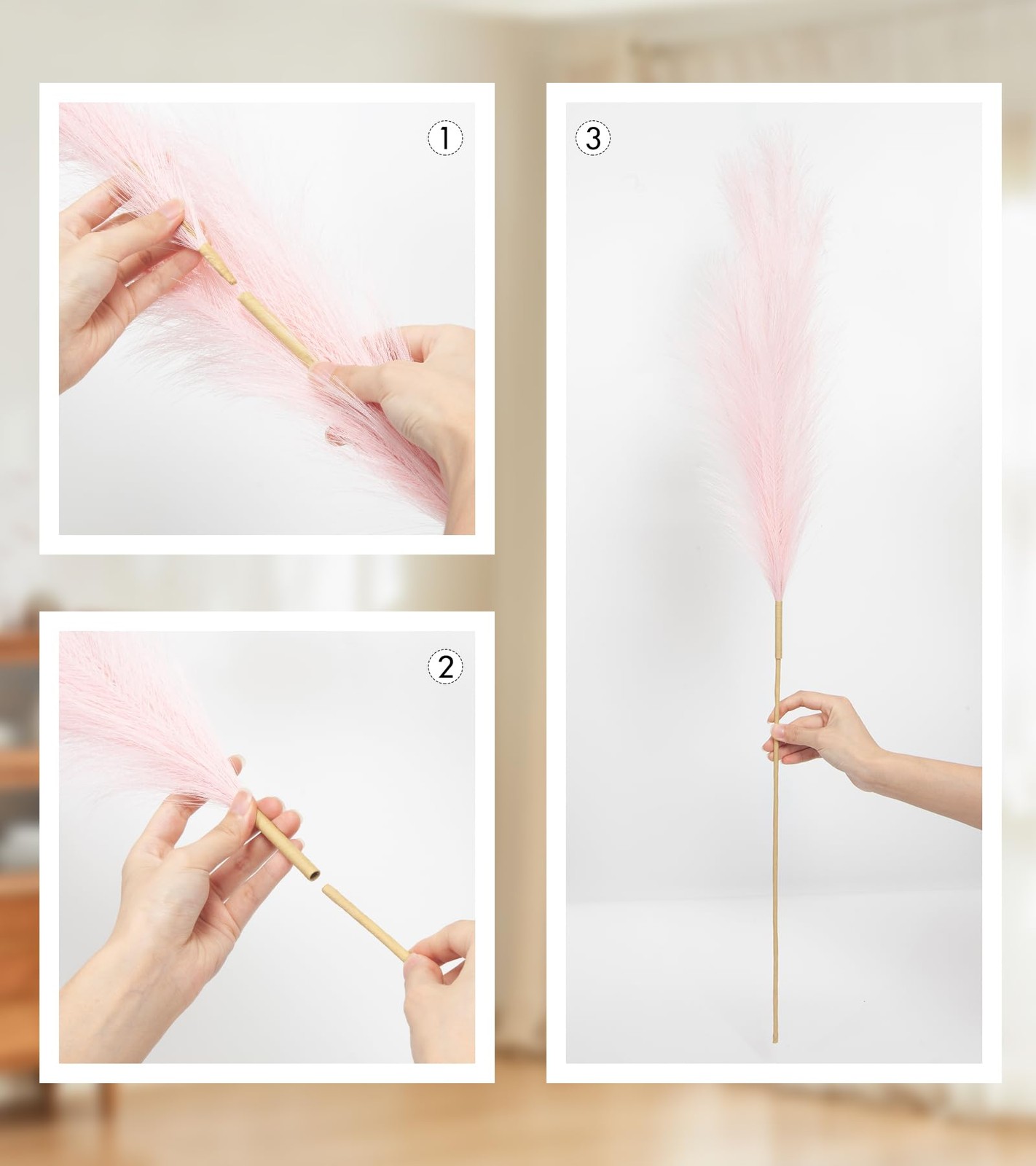 9 Pcs 45″ Tall Pampas Grass Pink Decor, Long Stem Artificial Flower Floor Vas…