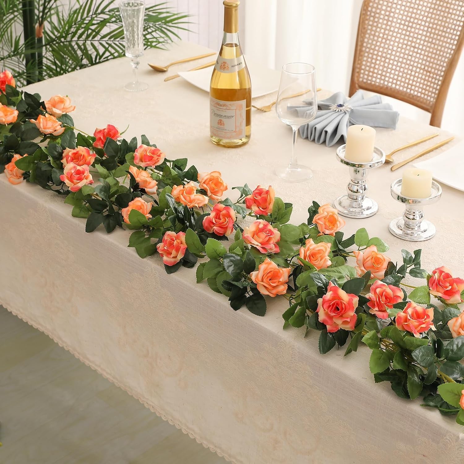 Versatile 2 Pack Hanging Rose Garland – Perfect for Weddings & Home Settings
