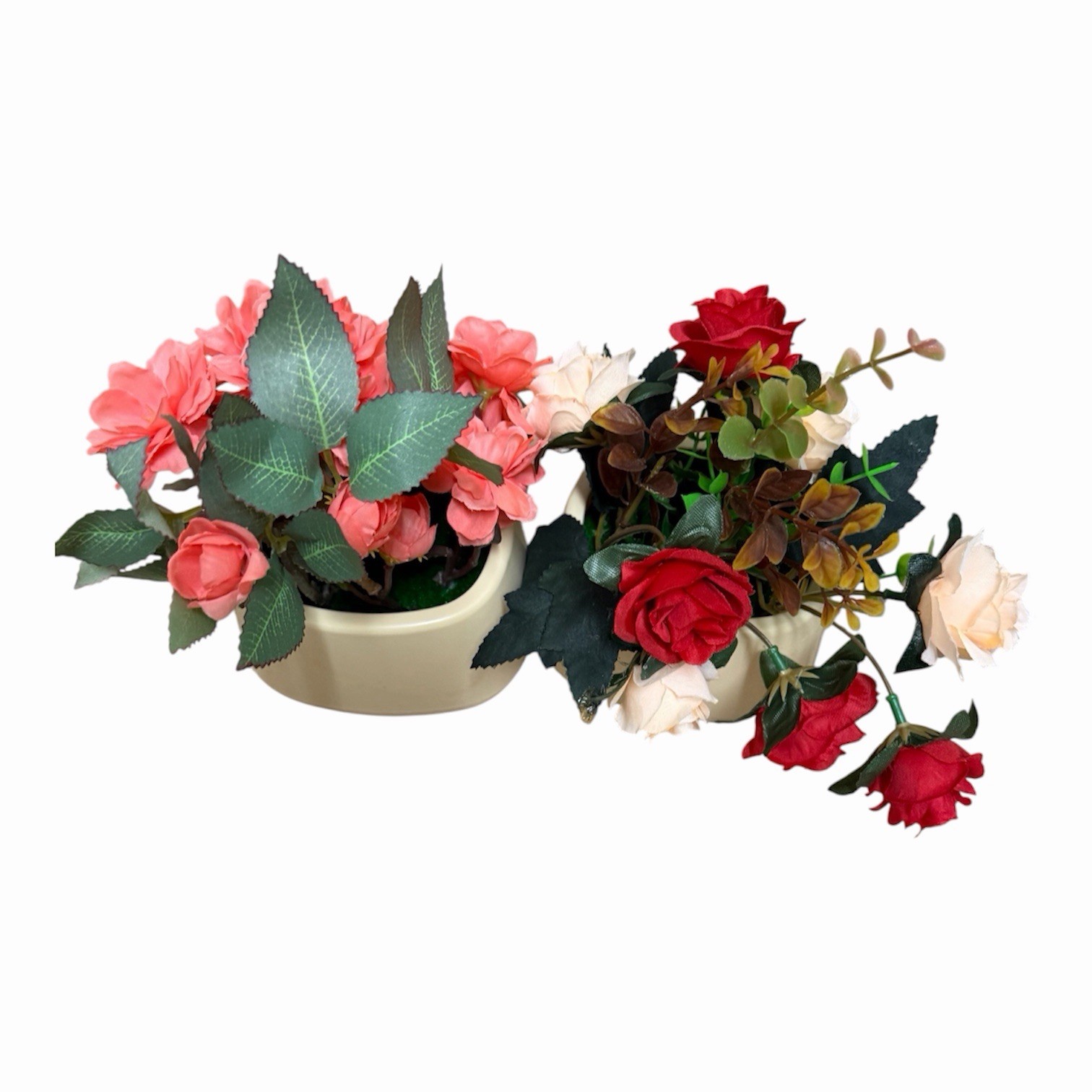 Set of 4 Artificial Flower Arrangements in Pots Roses Lilies Home Decor