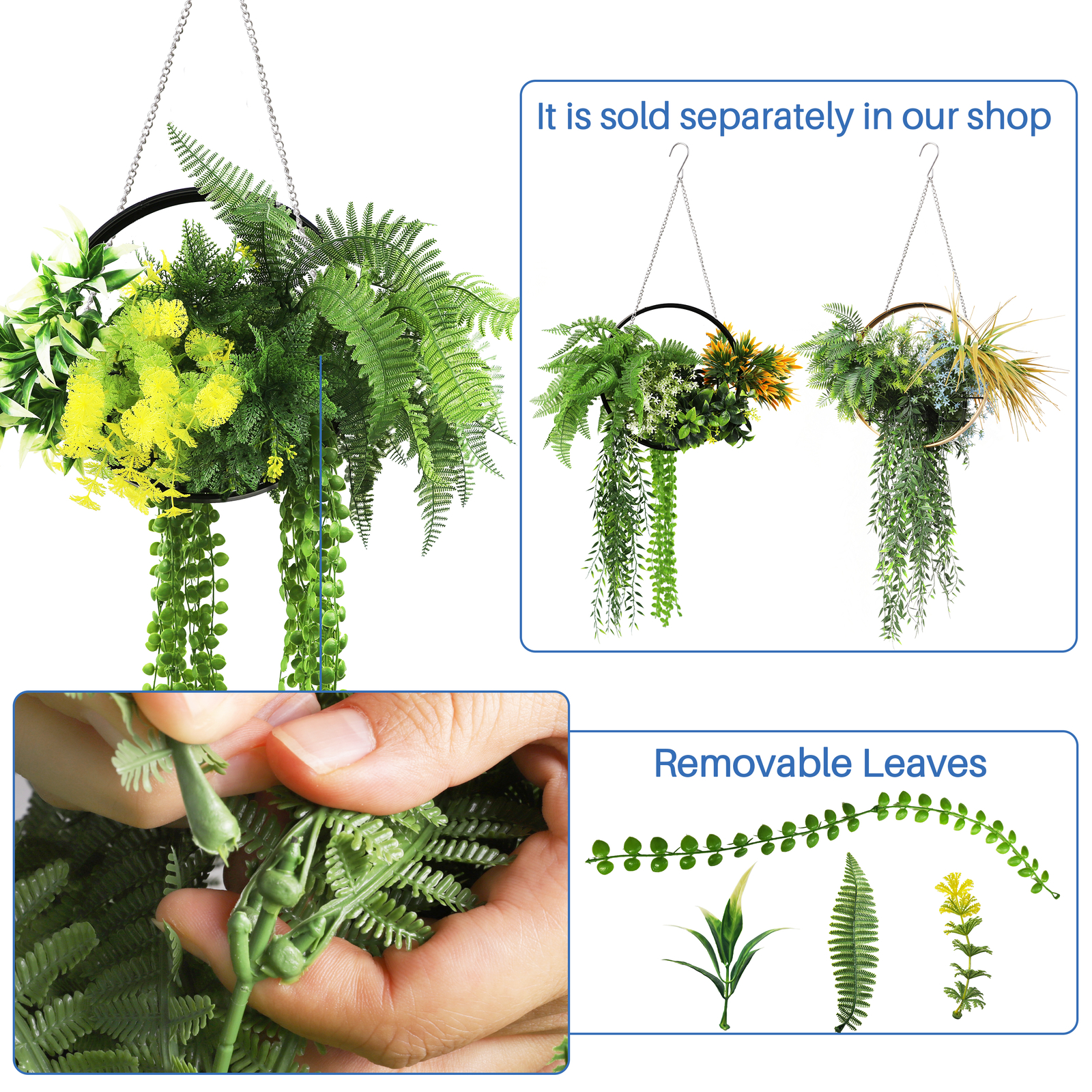 Artificial Hanging Plants Greenery w/ Black Frame For Wedding Home Office Decor