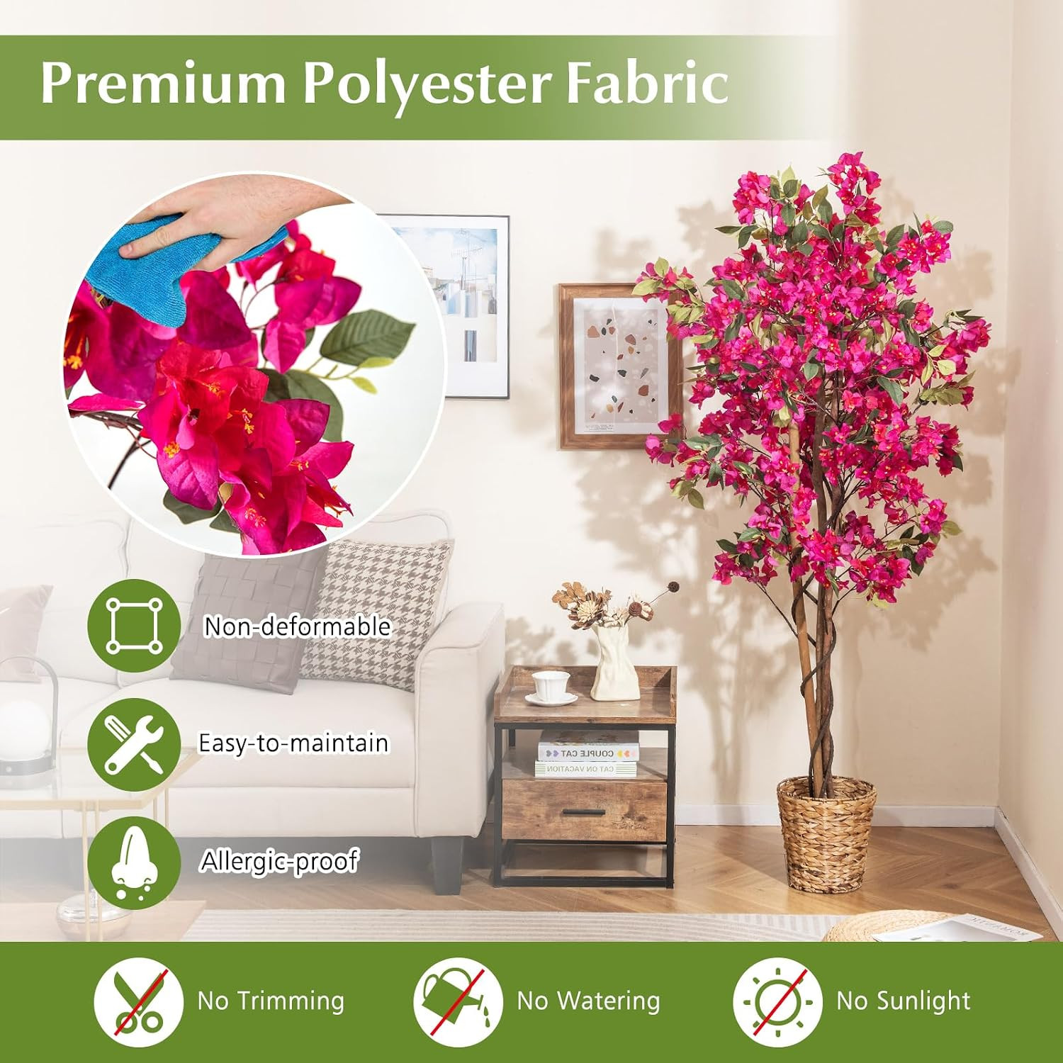 6 FT Bougainvillea Artificial Tree, Faux Flower Tree in Pot with 910 Flowers, 10
