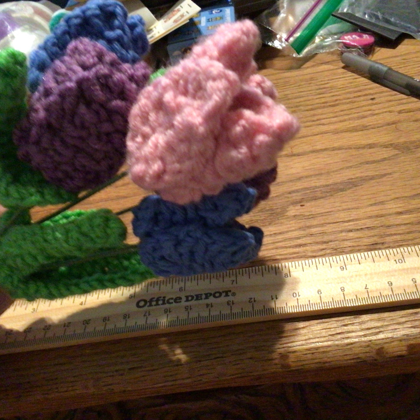 Crochet Flowers Bouquet, Pink, purple, blue, & green with wire stems