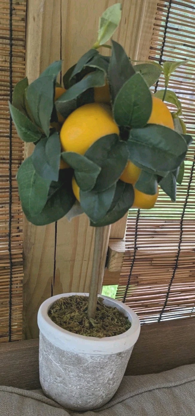 Lemon Ball Topiary Tree Arrangement Faux Green Leaves Yellow Kitchen Decor 16 In
