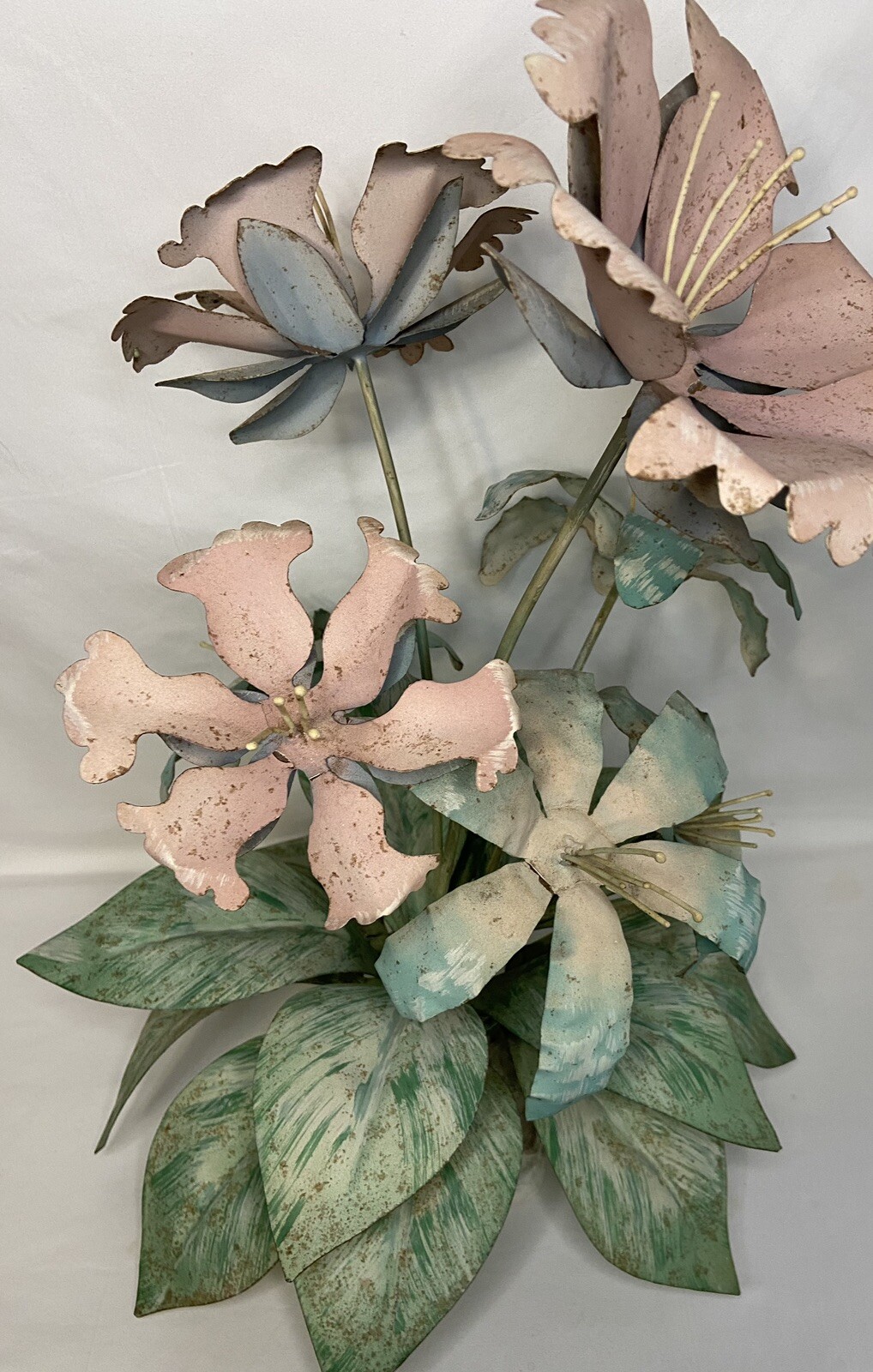 Vintage Metal Flower Arrangement 19” Tall Pink, Blue, Green **READ