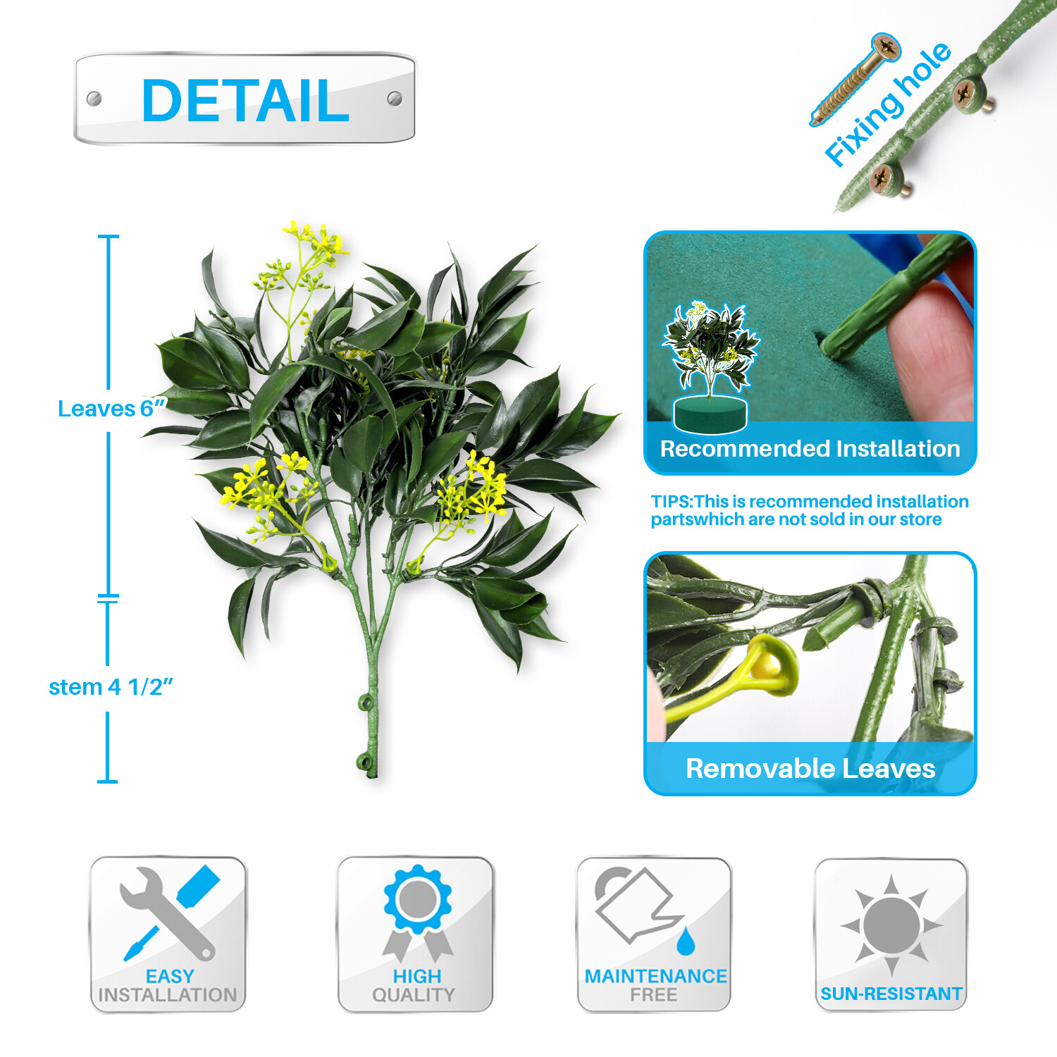 Patio Artificial Flowers 10.5″ Fake Plants Bushes Adjustable Outdoor Dark Green