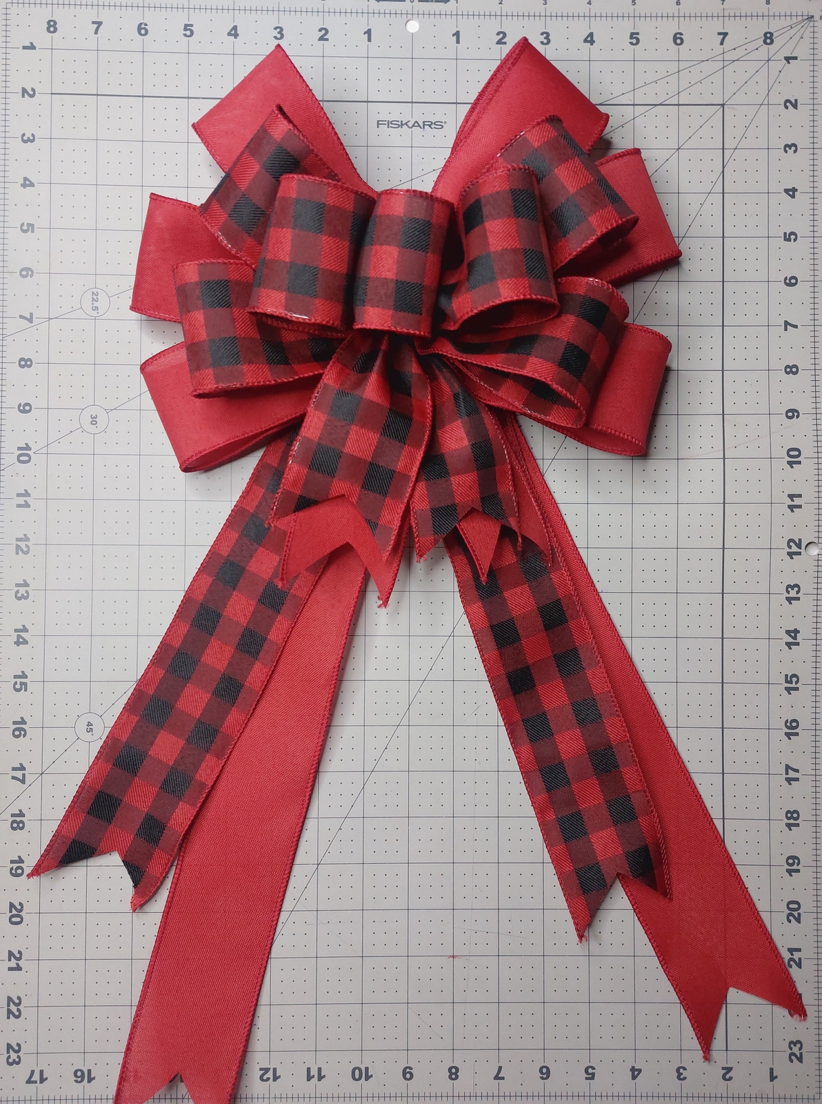 Red and Black Woven Buffalo Check Christmas Bow