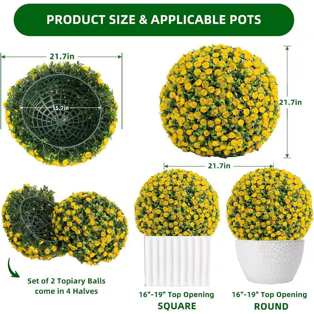 1.8 FT 2PC Artificial Topiary Flower Balls,Hanging Grass Ball for Home Wedding D