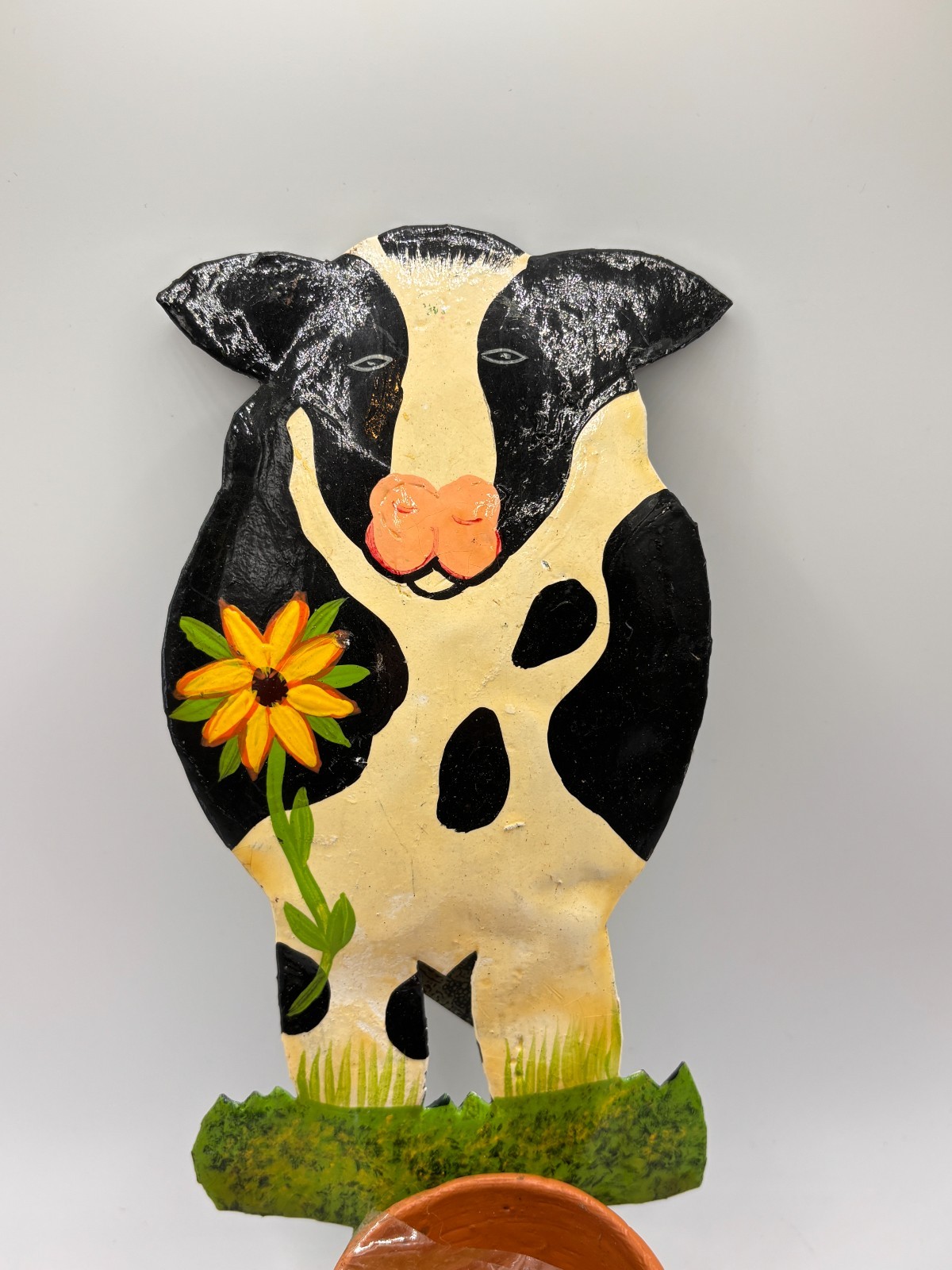 Metal VTG Cow Wall Art Plant Vase Towel Holder Countrycore Farm Country Kitchen
