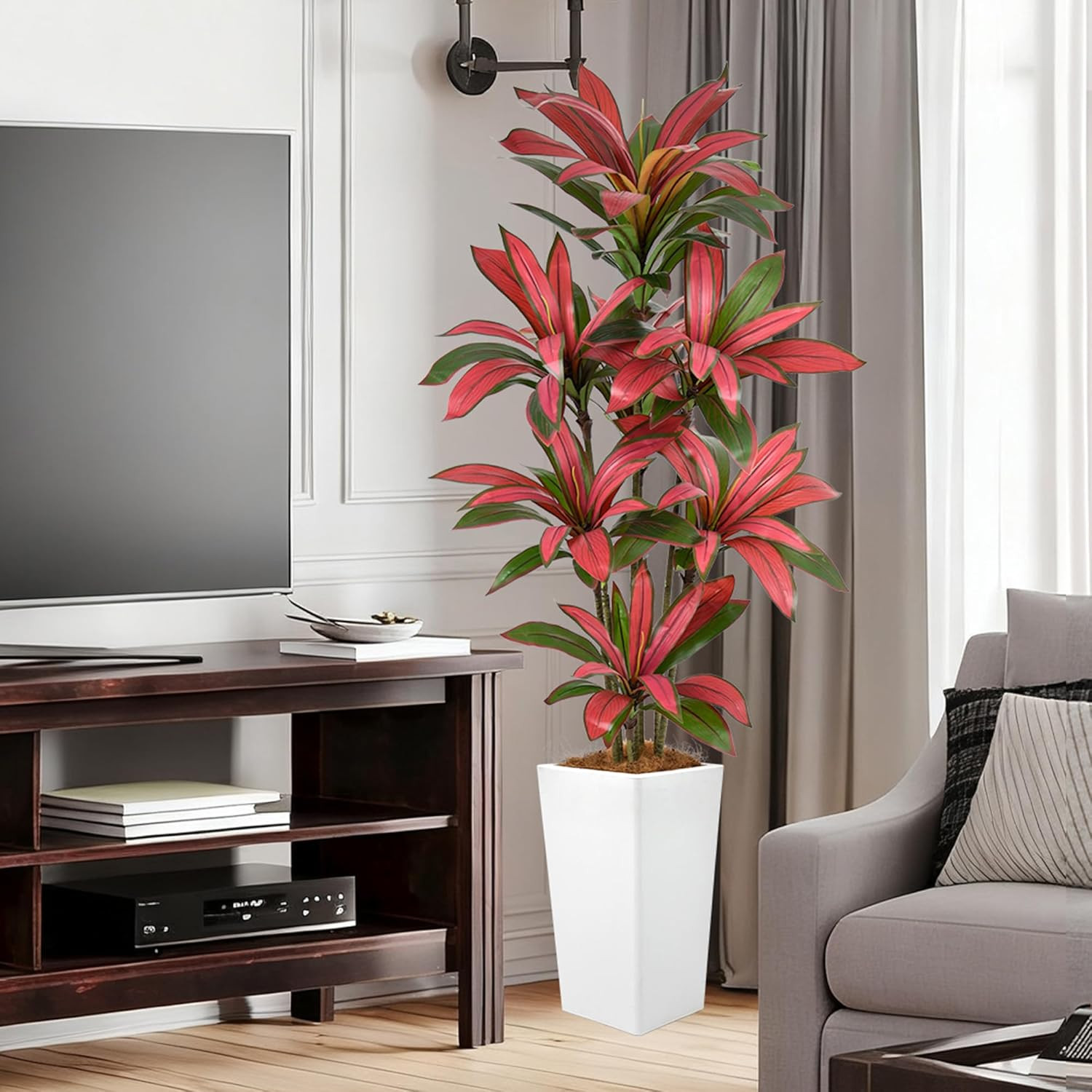 6FT Faux Dracaena Tree with White Planter – Realistic Indoor Tropical Decor