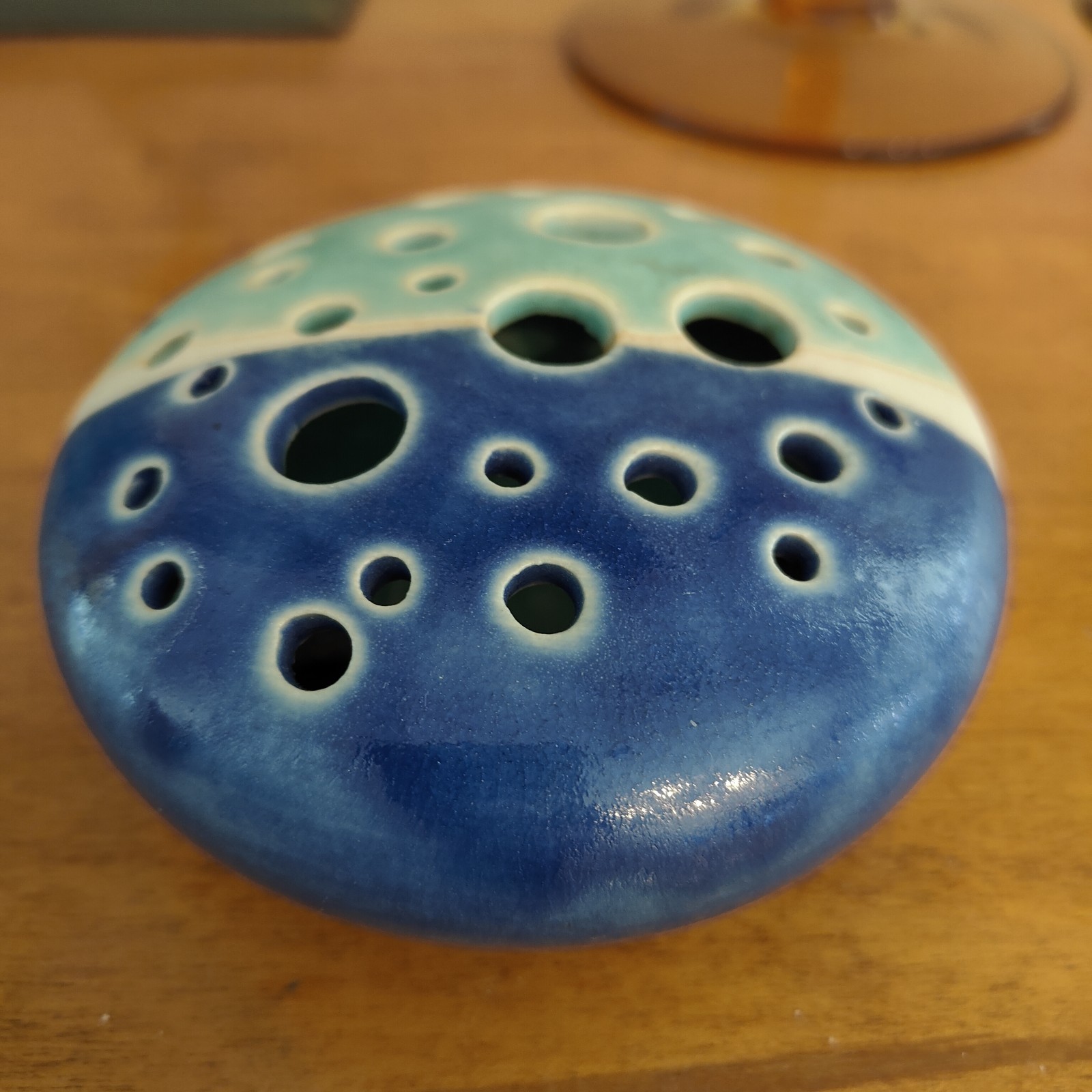 Töpferei Velte Allgau Germany Art Pottery Vase Flower Frog Handmade Blue Aqua