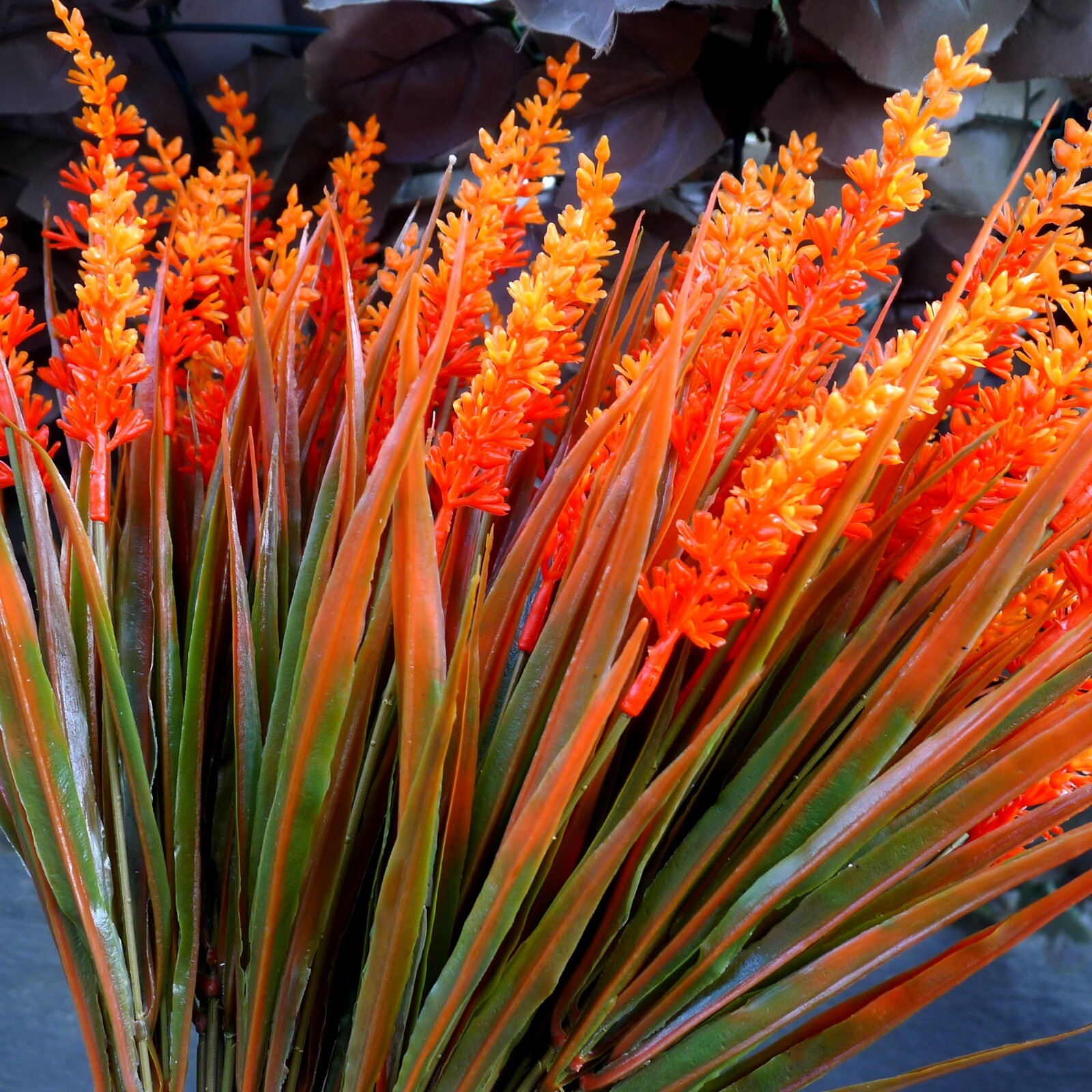 8 Faux Monkey Grass Bunches Bright Neon Orange Outdoor UV Resistant Fall Decor