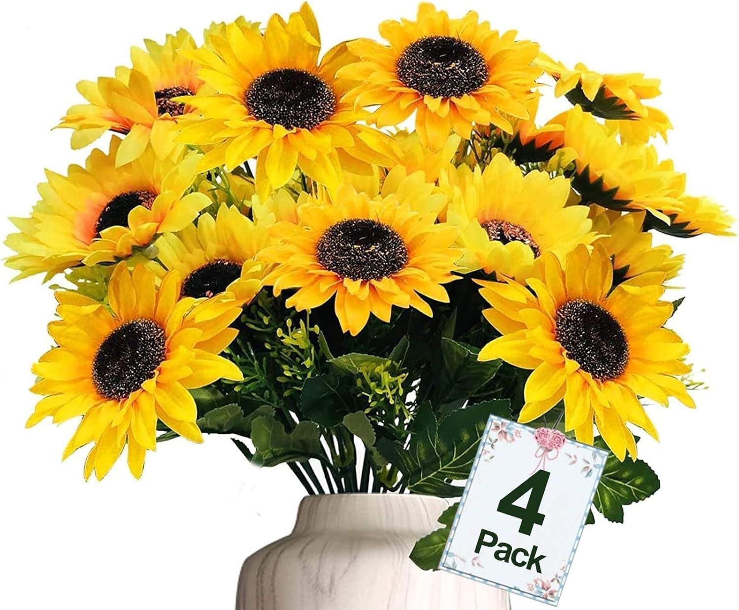 28Pcs Sunflowers Artificial Flowers for Outdoors Summer Decor, 4 Pack Fake