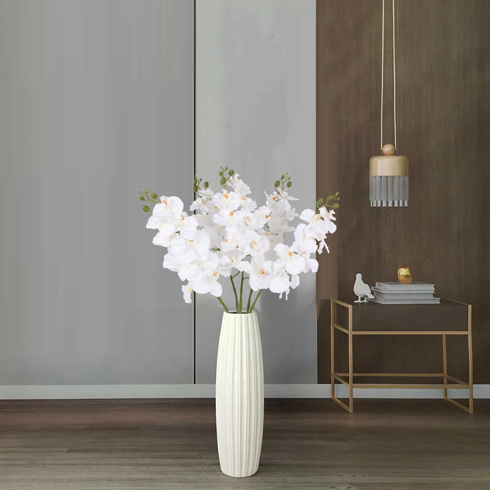 White Orchid Artificial Flowers,6PCS Artificial Phalaenopsis Flowers 38″ Fake…