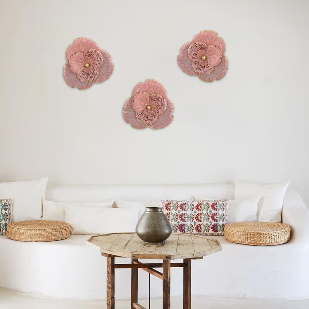 3pcs metal flower wall art 10inch rustic modern floral sculpture 3d decor