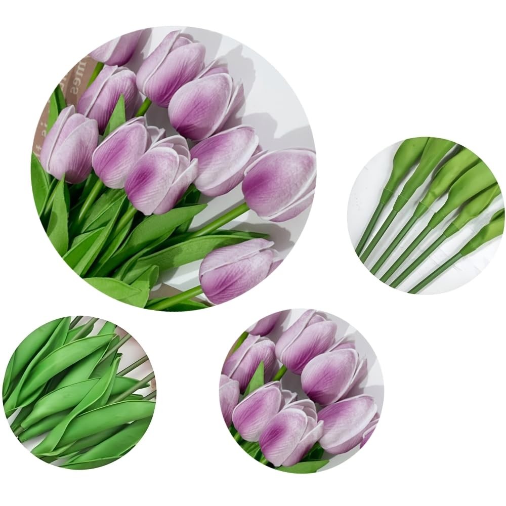 Artificial Tulips 10 Pcs Real Touch Fake Flowers for Home Party Decor