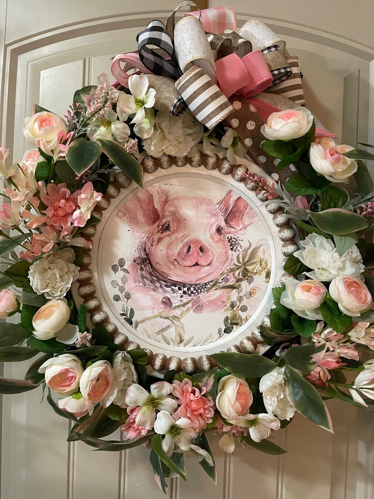 Farm life Piggy Pig Floral Grapevine Wreath by Taylormadecustombows 24x24x8″