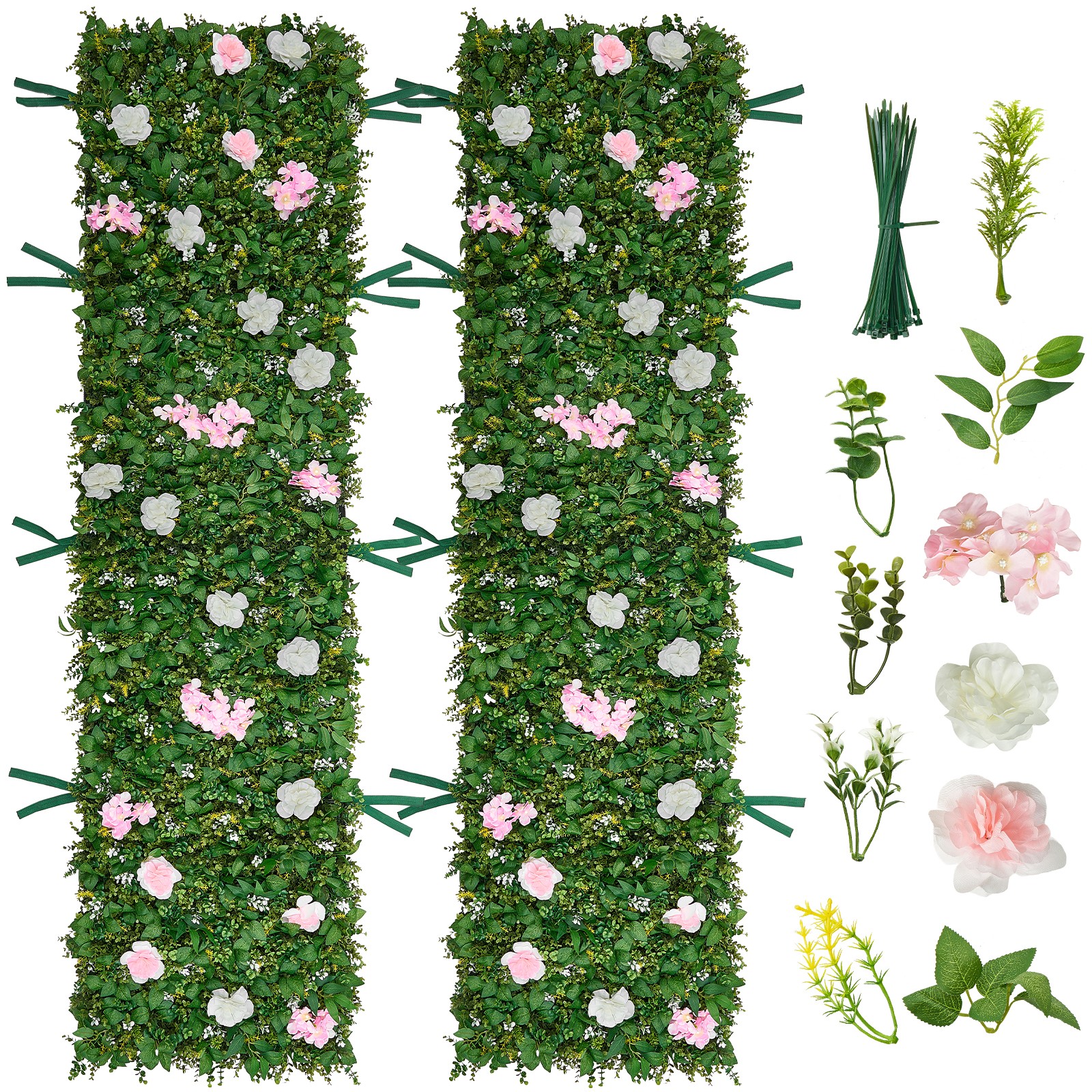 VEVOR Artificial Luxury‌ Flower Wall Backdrop 2PCS 2 x 8 ft Each Floral Backdrop