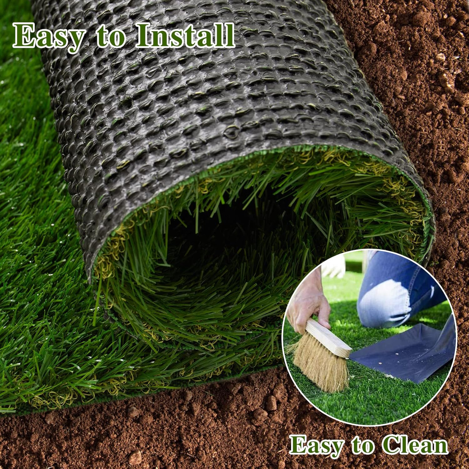 Natural Artificial Grass Turf 4 FT x 10 FT, Customized Sizes Thick Faux Grass