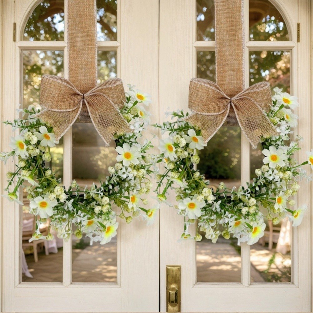 Floral Garland Wreath 23cm Plastic Spring Style for Office Home Door Decor
