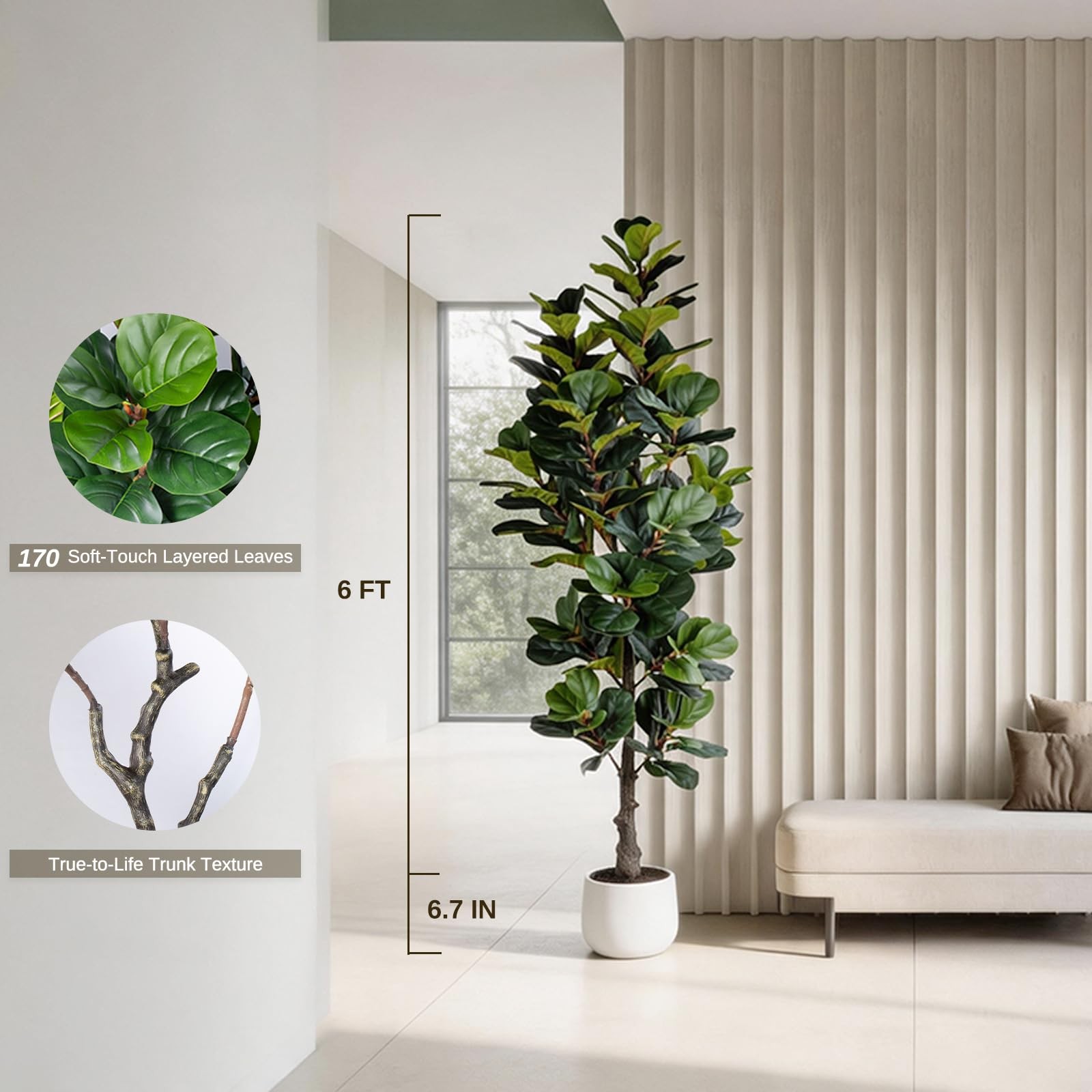 6FT Ultra-Full & Lush Artificial Fiddle Leaf Fig Tree for Home Decor – 171 Li…