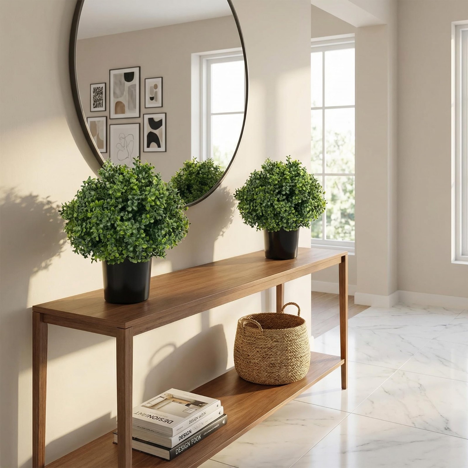 Set of 2 Faux Boxwood Topiary Trees – UV-Resistant Potted Greenery for Home, Gar