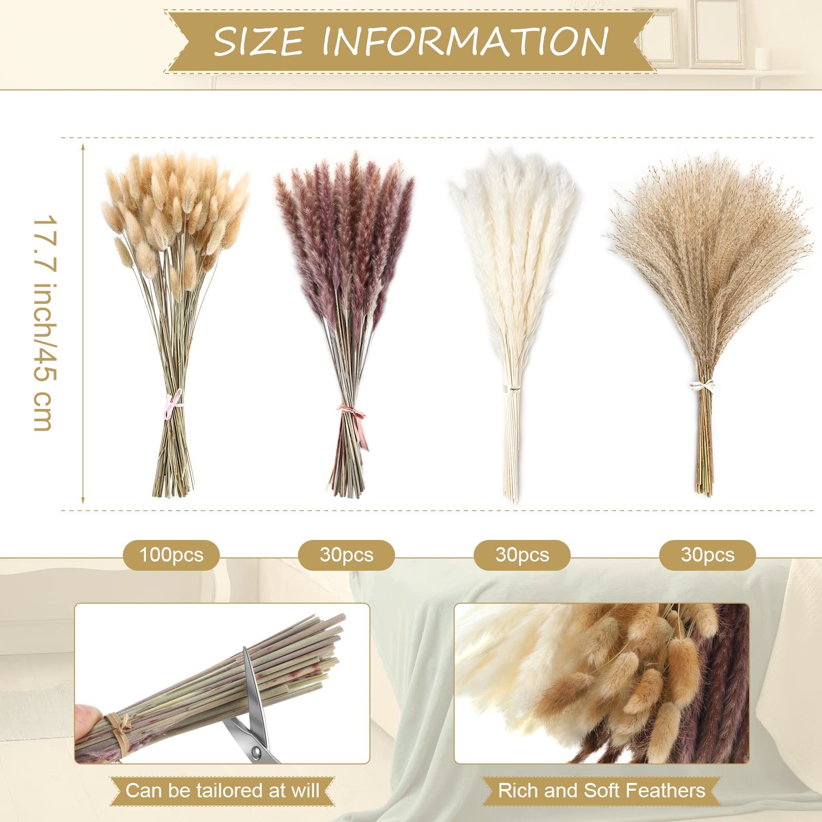 190 Pieces Dried Pampas Grass Decor, Reed Grass Bouquet for Wedding Boho Flow…