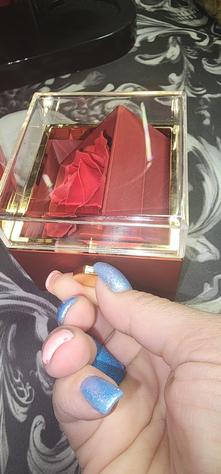 Artificial Red Rose in Clear Display Box w/ Best Wishes Gift Bag & Card