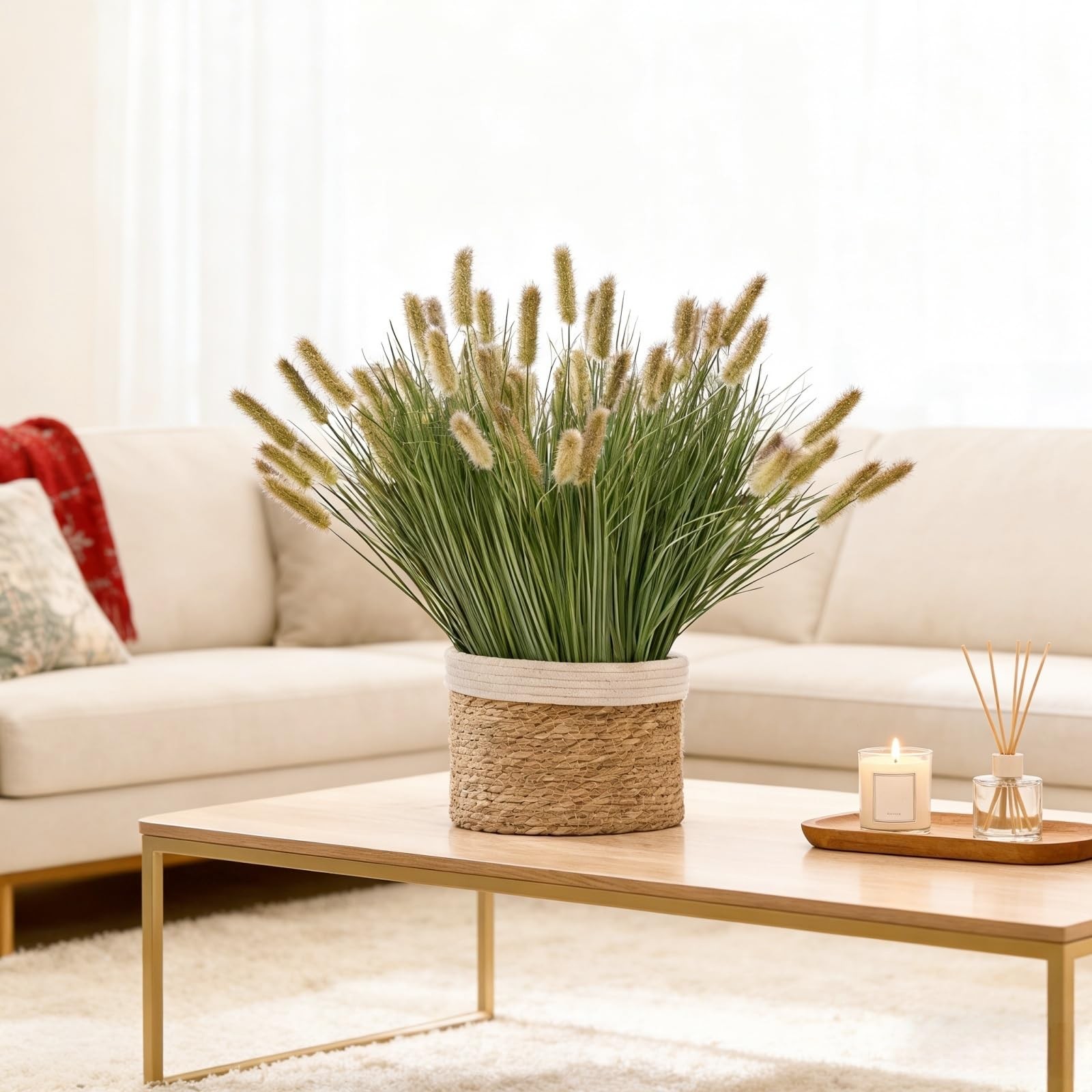 24 inches Extra Lush Artificial Reed Grass (6pcs), Luxury Fake Plants with 10…