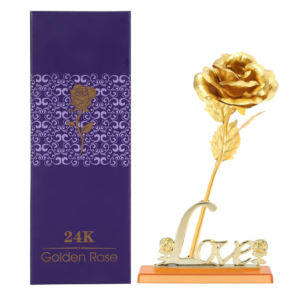 (Golden)24K Gold Foil Flower Artificial Rose Valentine Day Romantic Gift