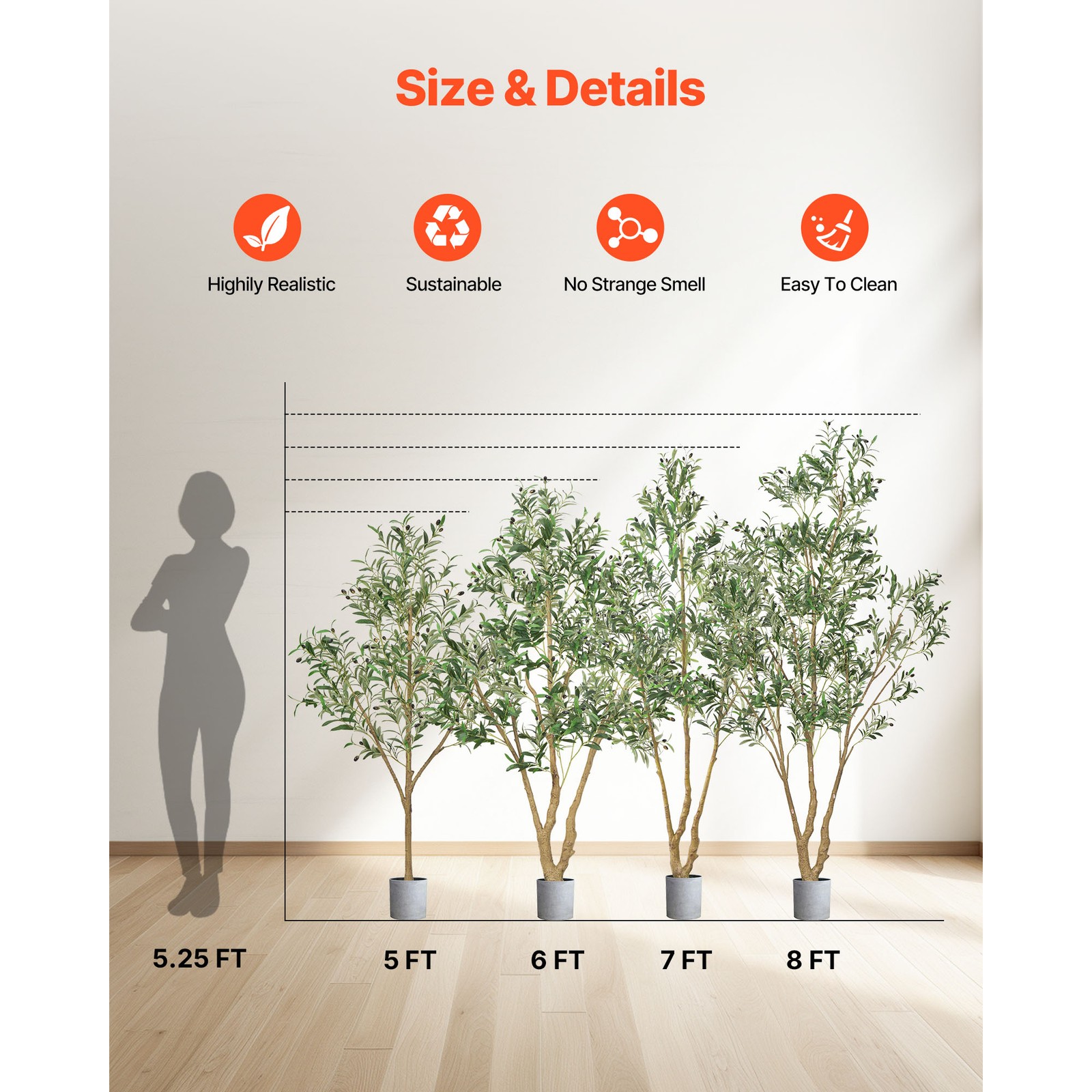Uimoso 5FT Faux Olive Tree with Black Pot for Indoor and Office Decor
