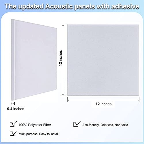 Acoustic Panels 12x12x0.4-In Polyester Sound Absorbing White 18Pk Studio