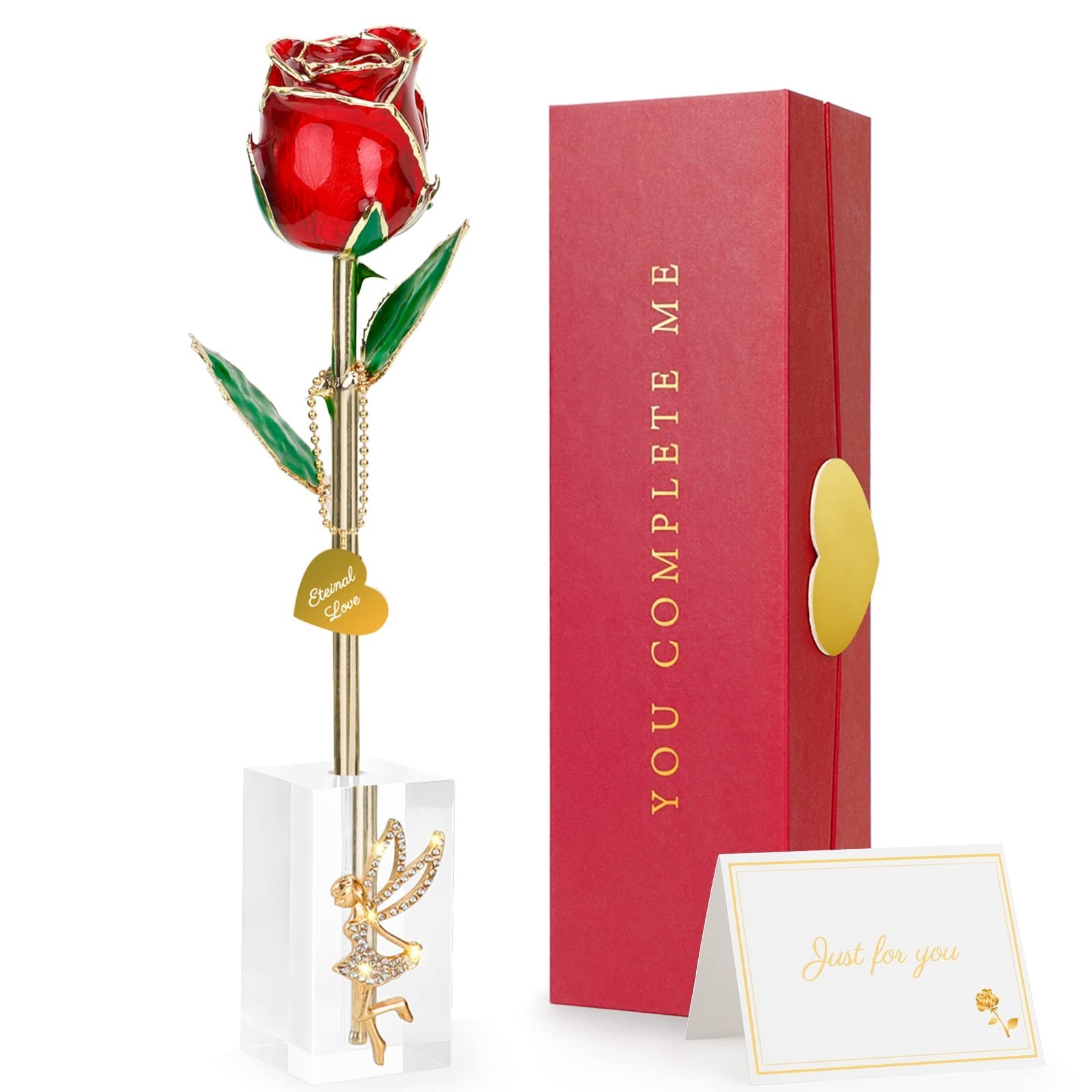 24K Gold Dipped Real Rose for Mother’s Day, Forever Rose with Crystal Stand – Re