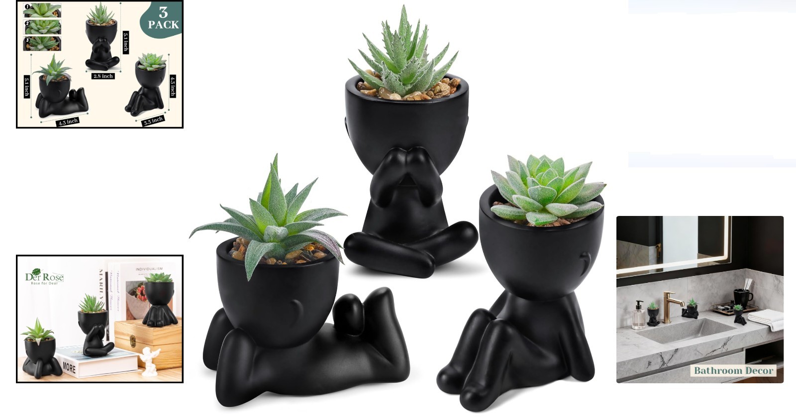 Stylish 3-Piece Black Faux Succulents for Elegant Home and Office Decor