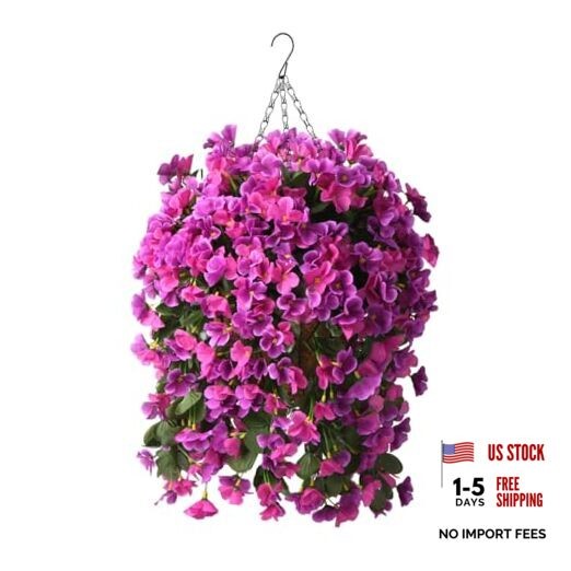 Artificial Fake Hanging Plants Flowers Basket for Spring Summer Light Purple