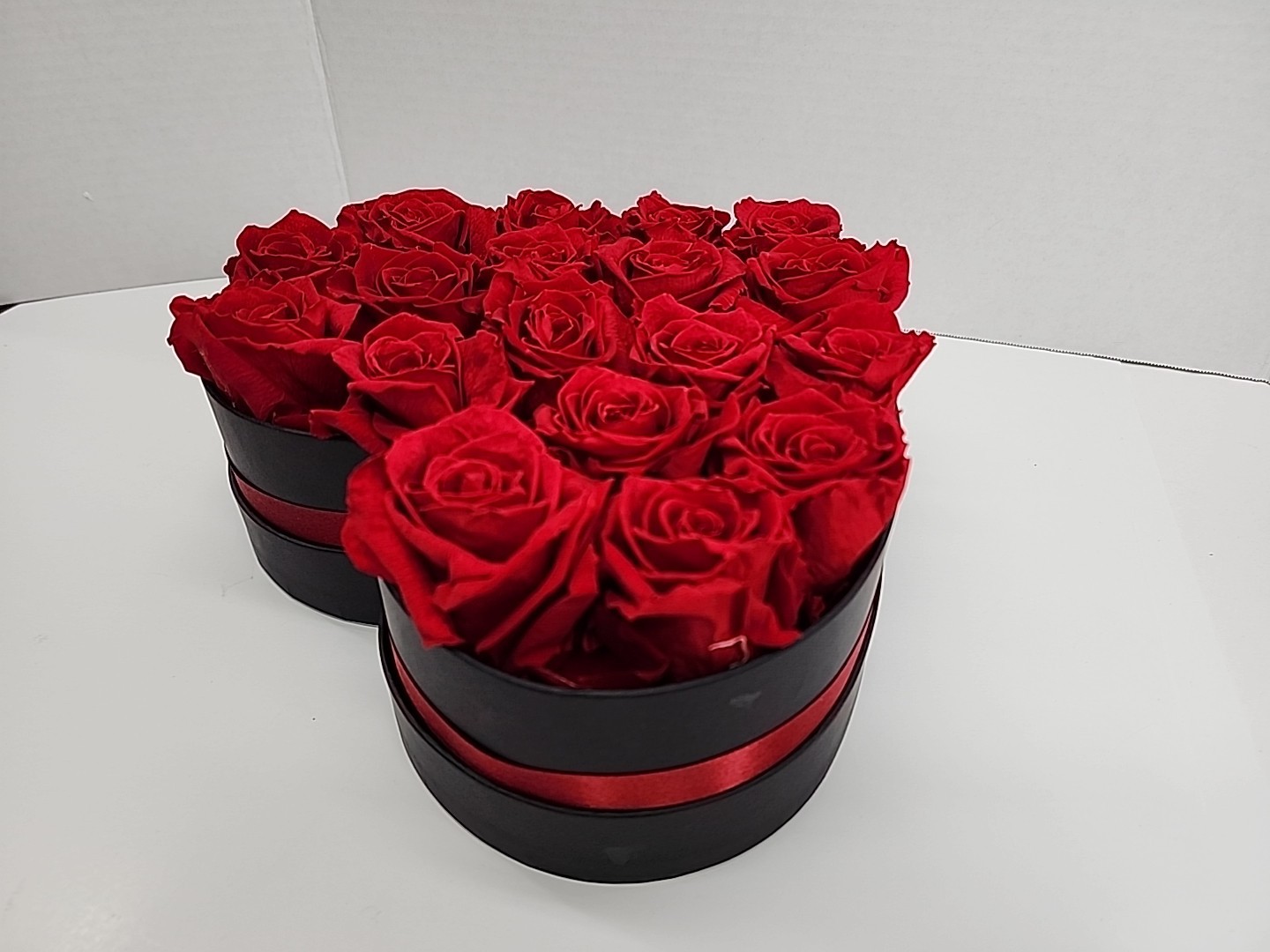 Forever Roses in Luxury Black Box: 18 Real Red Preserved Roses